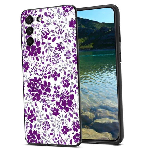 Compatible with Samsung Galaxy S21 Phone Case, Purple-Floral-4 Case Men Women, Flexible Silicone Shockproof Case for Samsung Galaxy S21