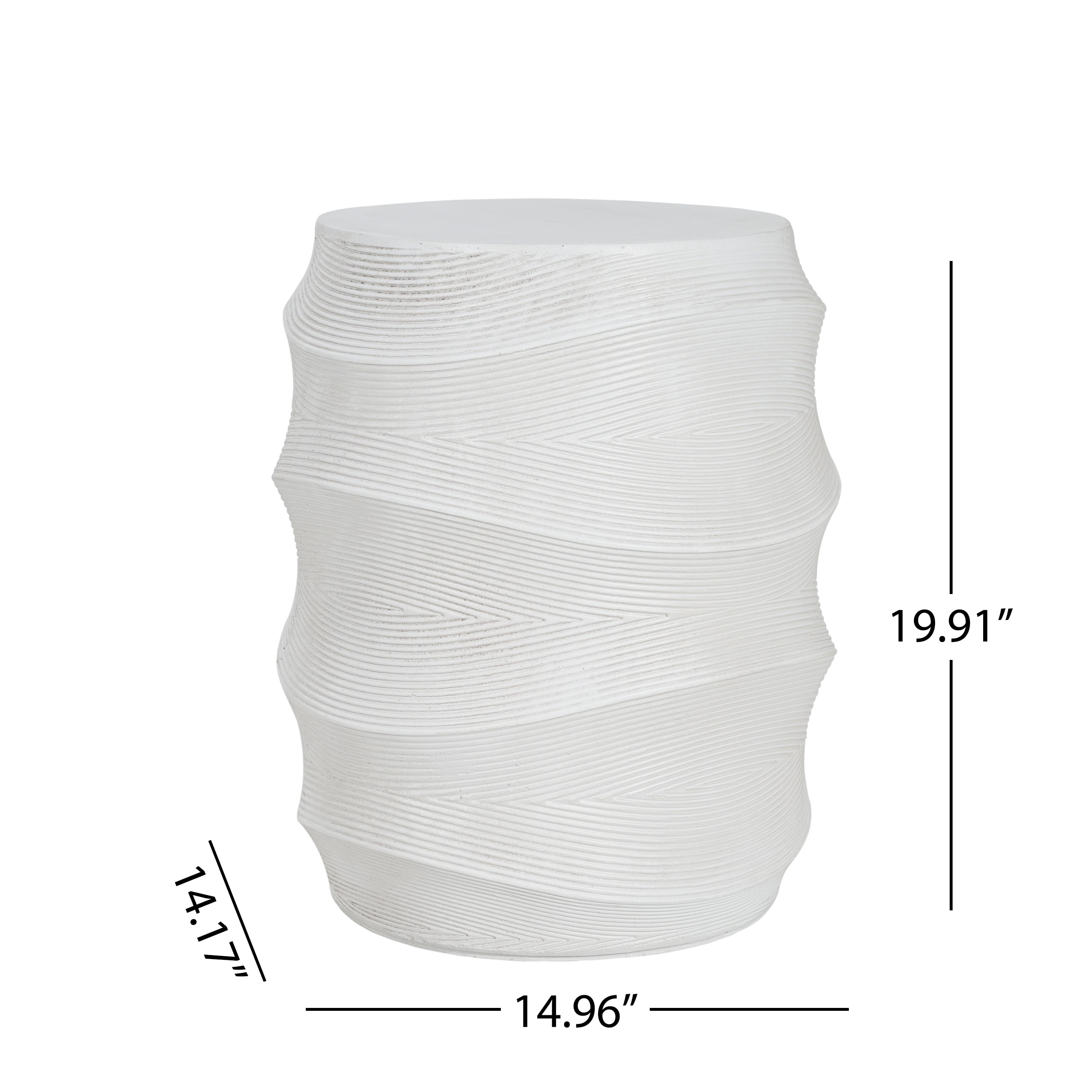 Mintazer Antique Ribbed MGO Outdoor Side Table, Indoor & Outdoor Accent Table for Balcony, Patio, Garden, White