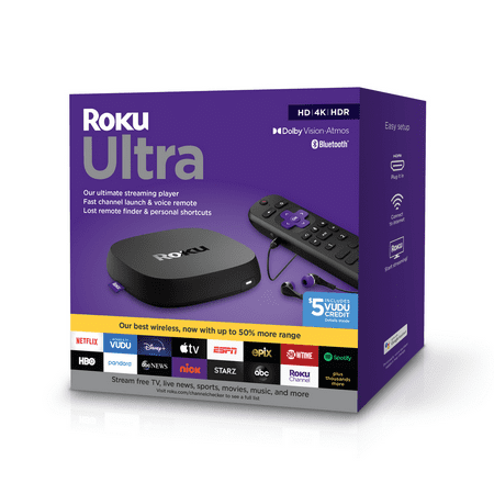 Roku Ultra 2020 | Streaming Media Player HD/4K/HDR/Dolby Vision with Dolby Atmos, Bluetooth Streaming, and Roku Voice Remote with Headphone Jack and Personal Shortcuts, includes Premium HDMI® Cable
