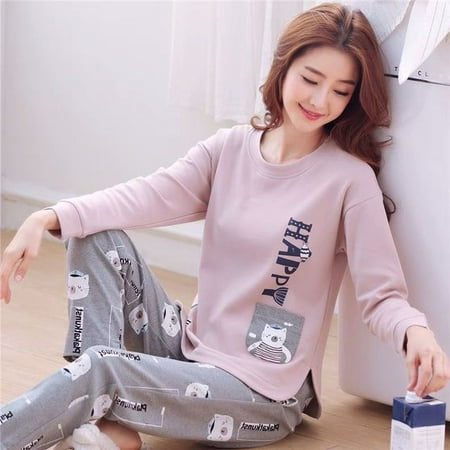 

QWZNDZGR Autumn Sleep Lounge Pajama Long Sleeved Top Polka Dots Women Pajama Sets Cartoon Pyjamas Cotton Sleepwear Women M L XL XXL XXXL