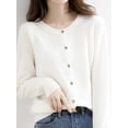 thumbnail image 4 of Womens Long Sleeve Button Up Knit Cardigan Light-Bodied 2026 Crewneck Button Down Sweaters for Women Milky White M, 4 of 7