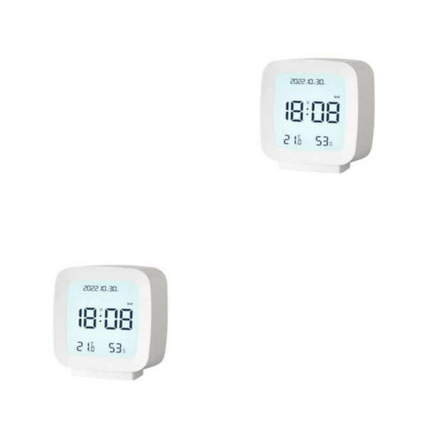 Reloj digital Naiovety Pantalla de fecha cuadrada Estilo simple Control de voz LCD Blanco 2Conjunto