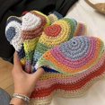 thumbnail image 3 of 56-58cm head circumference rainbow straw hat female summer sunscreen sunshade beach fisherman hat striped face covering hat, 3 of 5