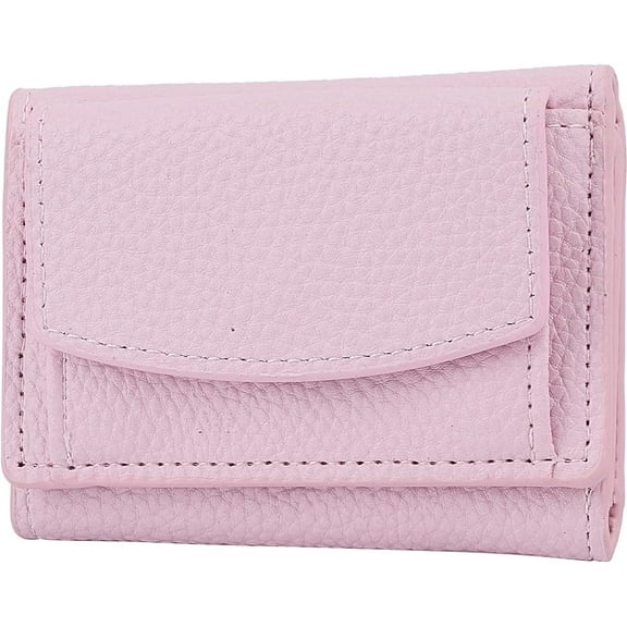 PU Leather Wallets Pink Women Trifold Wallet Rectangle Pocket Mini Wallet with Snap Button Compact Wallet Cash Slot Card Holders for Coin Loose Change Storage Card Organizer 7.5x3.9x0.5in Pink