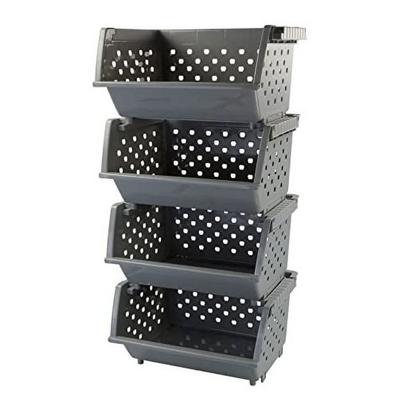 4 Pack Stackable Detachable Storage Baskets, Stacking Bins for Organizing, Grey