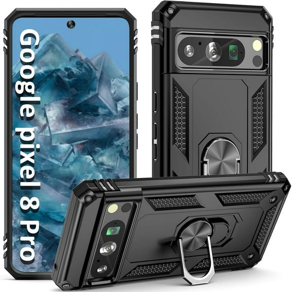 Military Grade Hybrid Case with Ring Grip for Google Pixel 8 Pro - Black