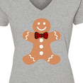 thumbnail image 4 of Inktastic Cute Gingerbread Man with Red Plaid Bowtie Women's V-Neck T-Shirt, 4 of 5