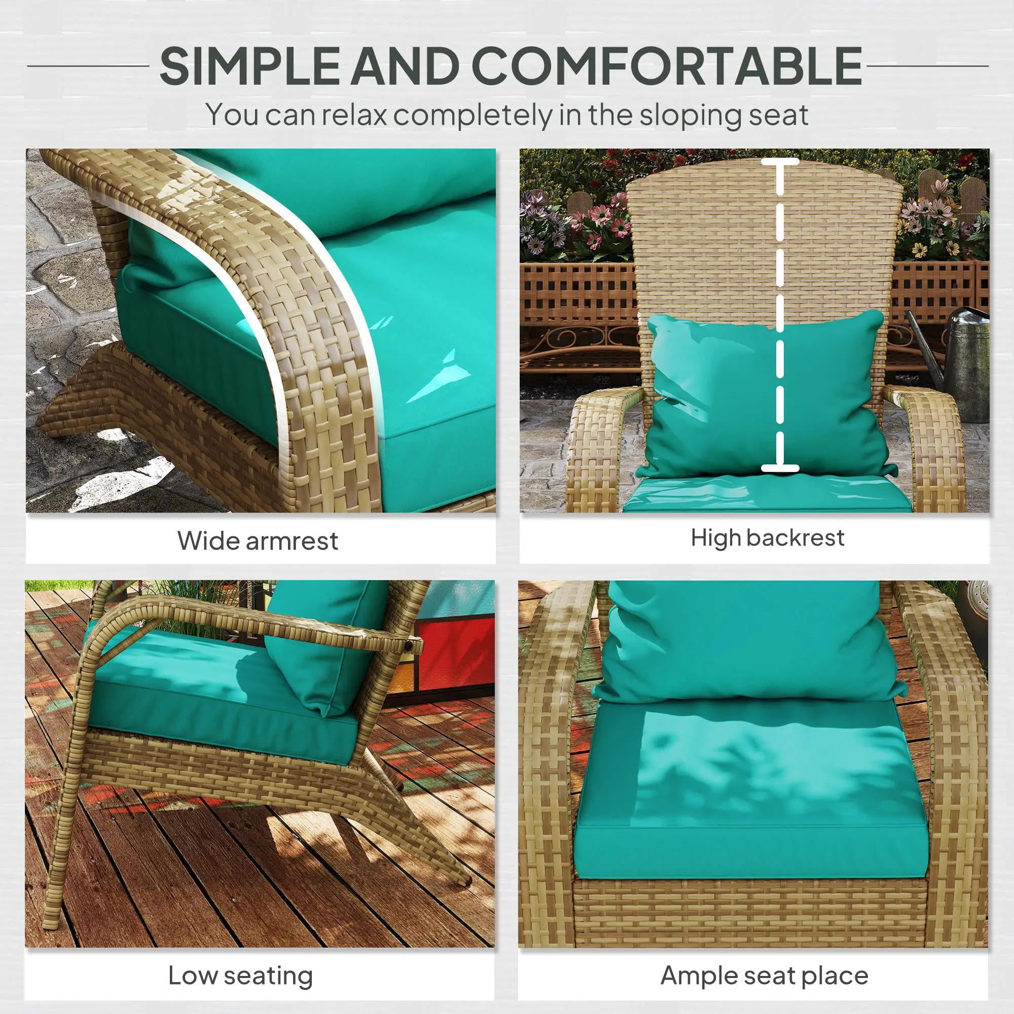 Resenkos Rattan Adirondack Chair with Soft, Sky Blue Cushions, Tall Backrest, Perfect for Deck & Garden Relaxation,Sky Blue