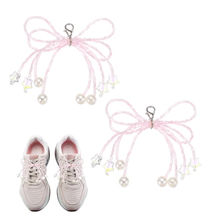 2 Pcs Pearl Bow Shoe Charm for Sneakers Star Tassel Bowknot Shoes Decoration Buckle Pearl Beaded Chain for DIY Dress Shoelace Accessories Gift Jewelry Clothes, Pink