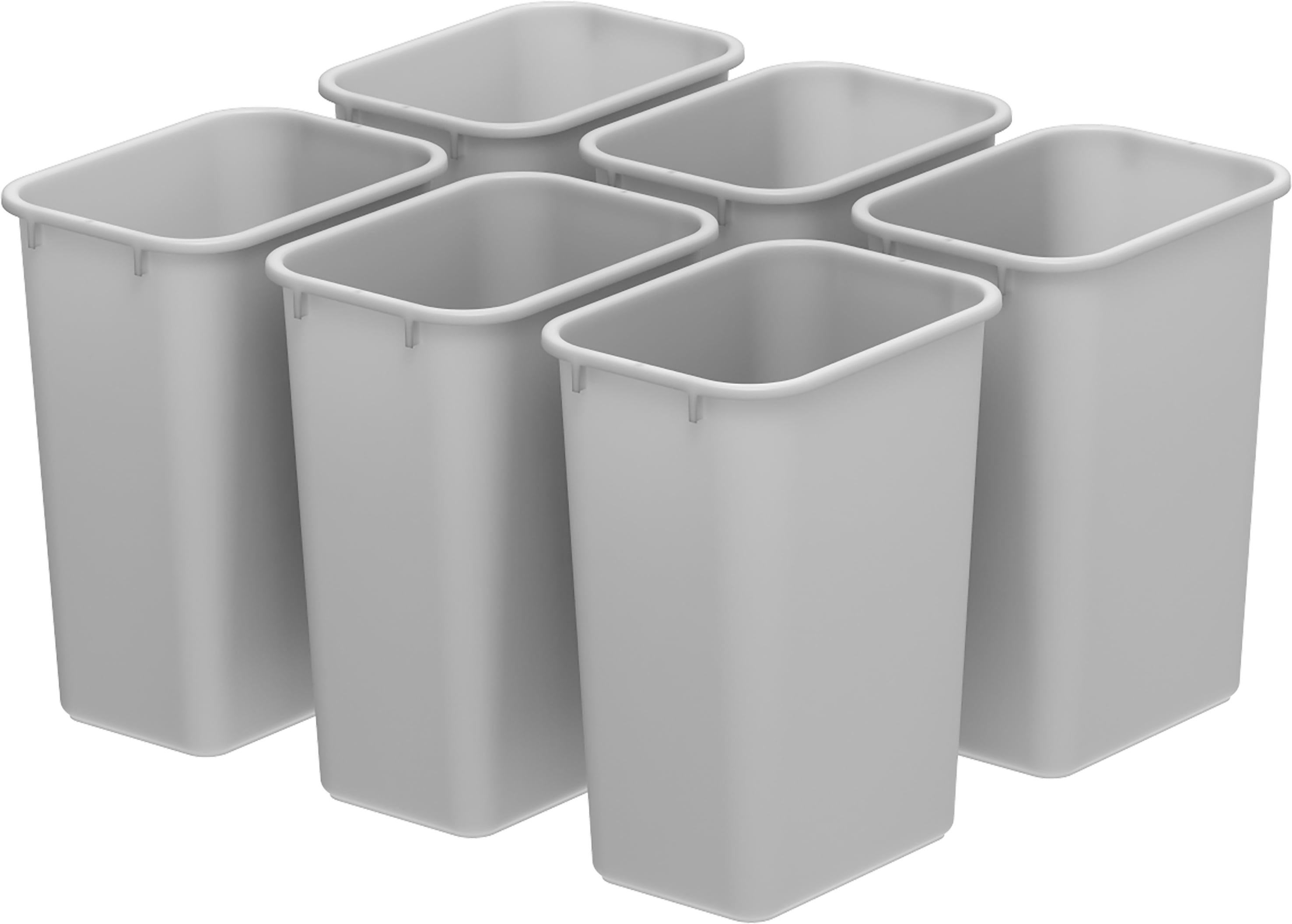 Storex 7 gal Indoor Plastic Waste Basket, Gray, 6Pack