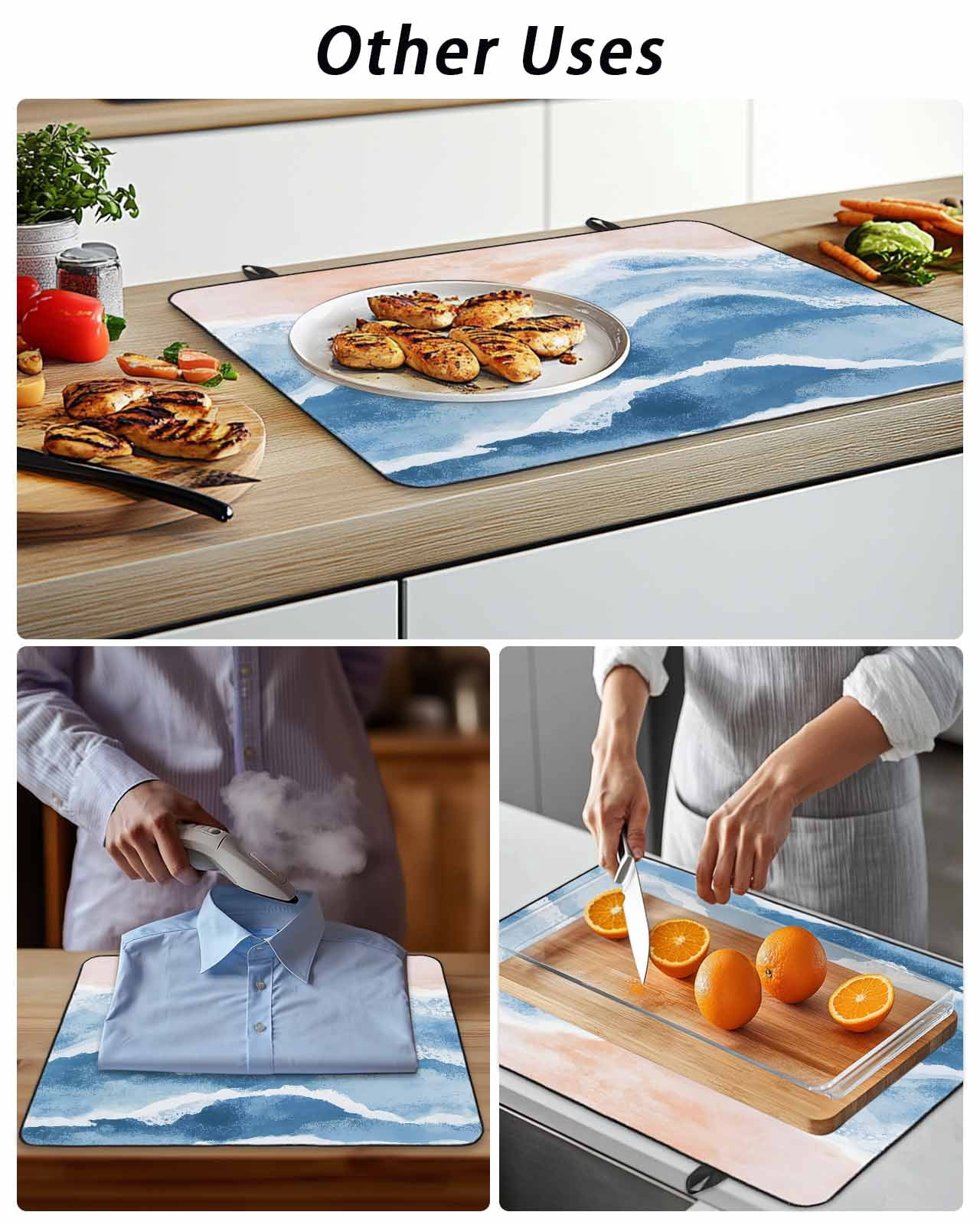 Stove Top Covers for Electric Stove, Blue Coastal Beach Glass Stovetop Cover Protector, Modern Oil Painting Nautical Induction Cooktop Protector Oven Mat for Kitchen Countertop 36"x21"