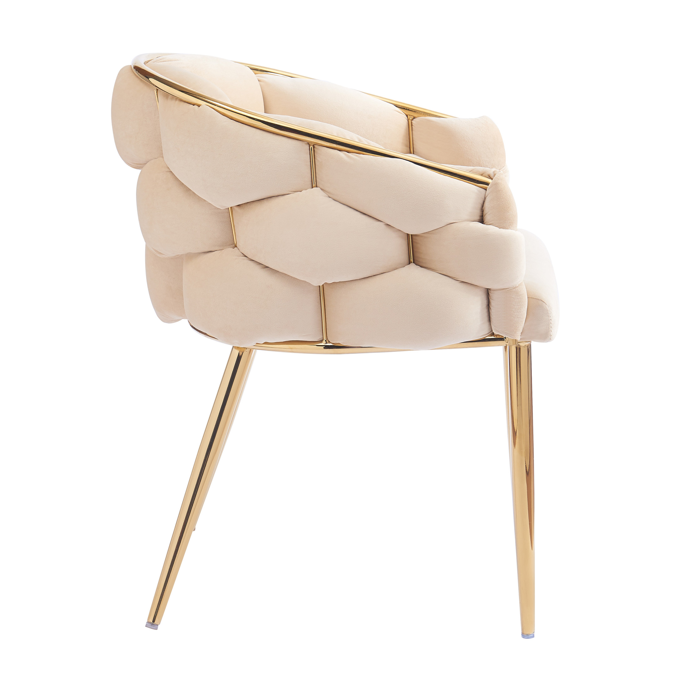 Elegant Velvet Accent Armchair with Gold Legs & Full Back Support, Beige