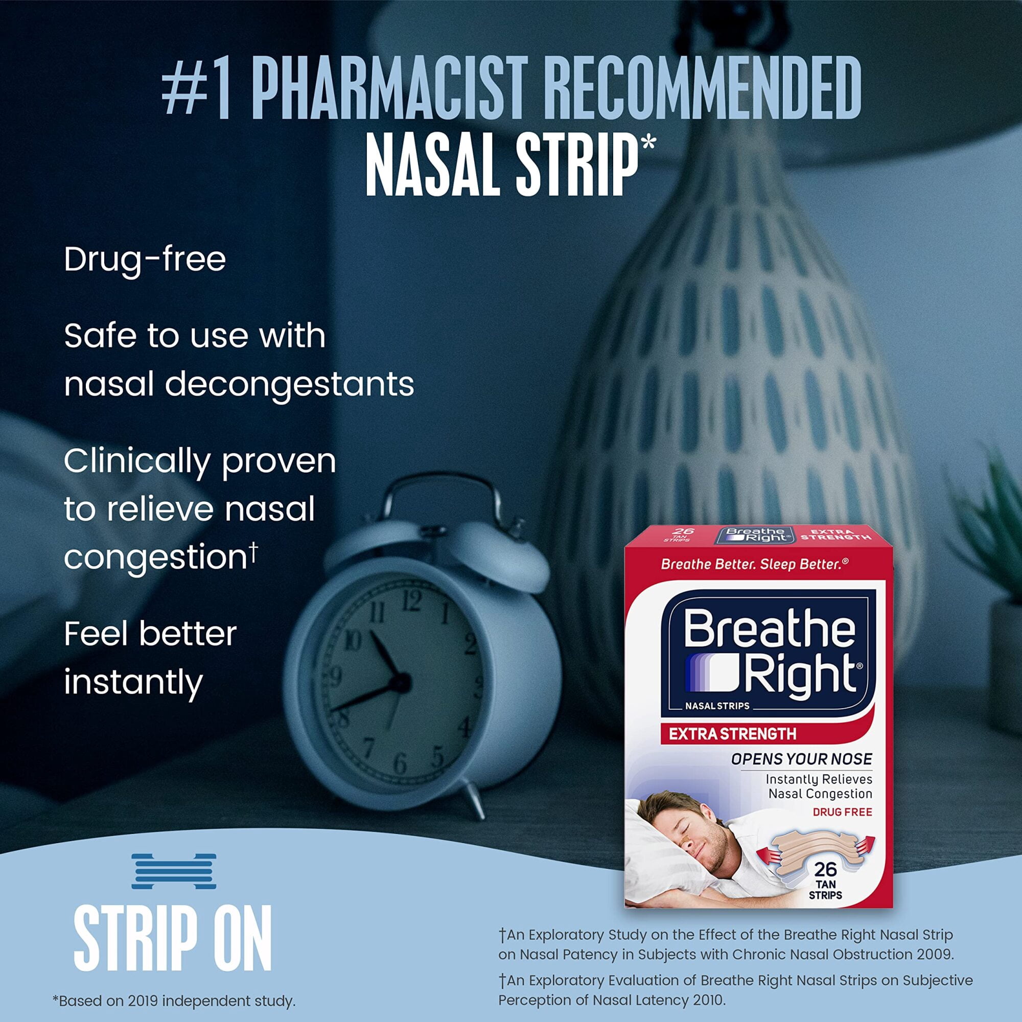 Breathe Right Extra Strength Tan Nasal Strips, Nasal Congestion Relief due to Colds & Allergies, Reduces Nasal Snoring caused by Nasal Congestion, Drug-Free, 26 count (Pack of 4)