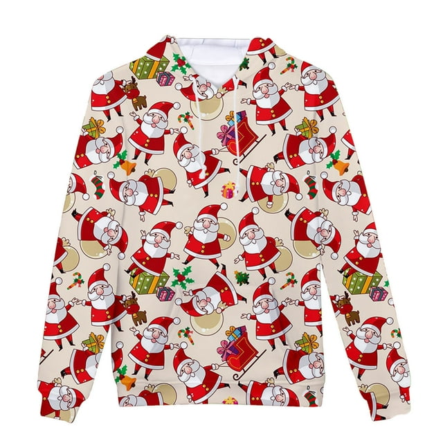 Chandail de Noël pour Hommes Mode Décontractée Chandail de Noël en Molleton Impression Numérique Chandail à Capuche Chandail de Noël pour Hommes Mode pour Hommes
