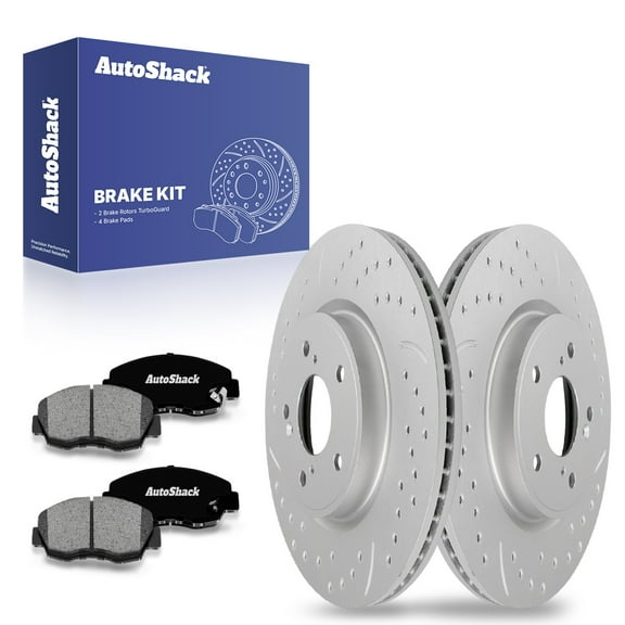 AutoShack Front Drilled & Slotted Brake Rotors Premium Ceramic Brake Pads | Replacement for 2003-2007 Honda Accord 2006-2010 Civic Acura CSX V6 FWD | Silver Matte Finish | 6-PC Brake Kit | TurboGuard