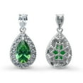thumbnail image 2 of BERRICLE Sterling Silver Halo Pear Cut Cubic Zirconia CZ Fashion Dangle Drop Earrings for Women, Rhodium Plated, Green Color, 2 of 6