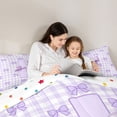 thumbnail image 5 of Erosebridal Purple Classic Checkered 7-Piece Bedding Comforter Set For Kids,Kawaii Letter I Initial Lettering King Bedding Sets For Bow Lover,Reversible, 5 of 7