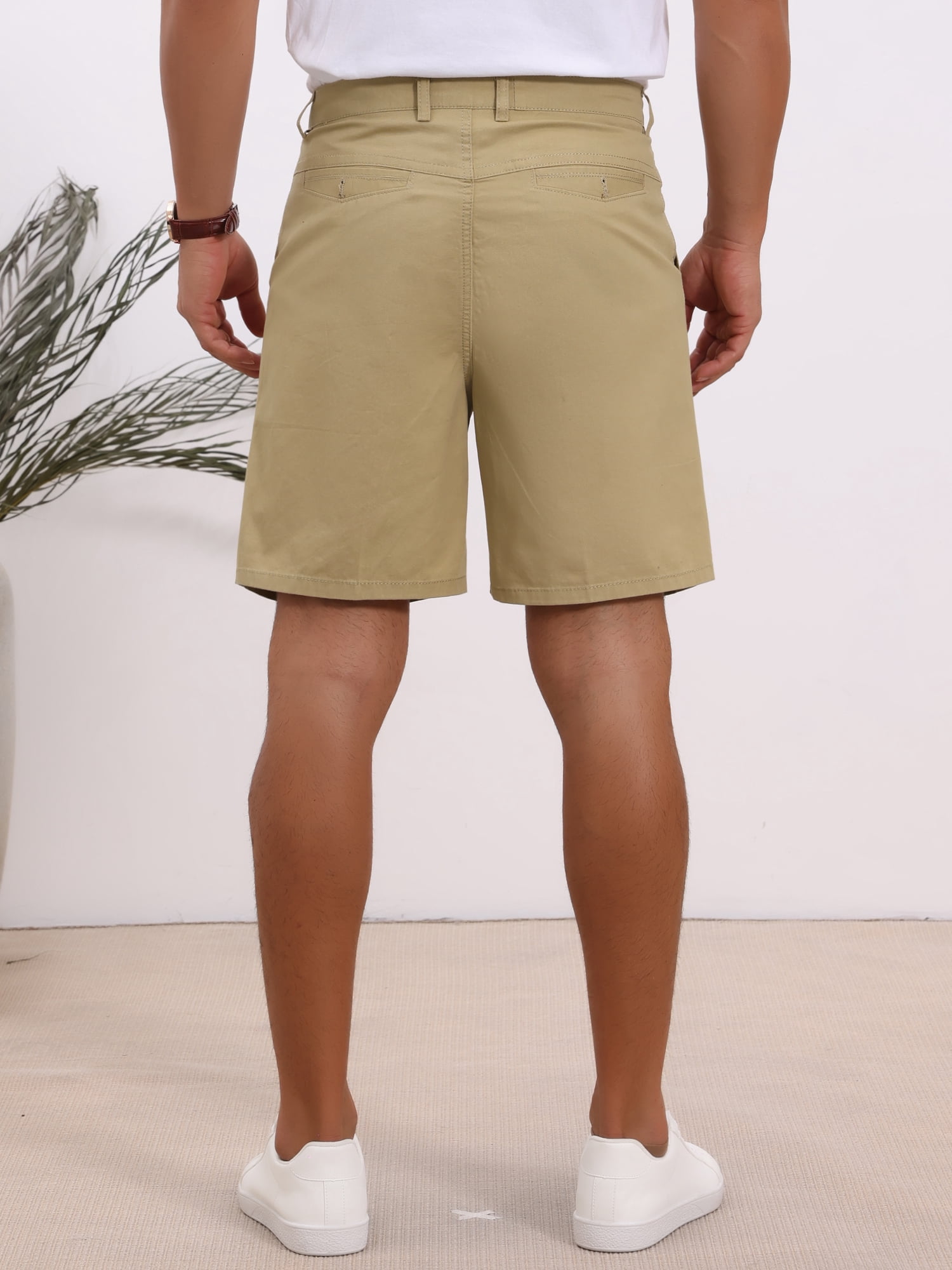 DARING DIVA Men's Above Knee Short Pants with Pockets Mid Waisted Shorts 32 Khaki