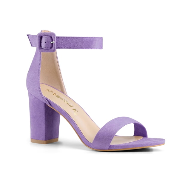 BLISSFUL STEP Women's Shoes Ankle Strap Block Heel Buckle Open Toe Sandals Purple 6