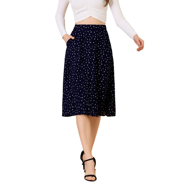 Unique Bargains Jupe Midi Évasée en Chiffon sous le Genou avec Ceinture