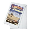 thumbnail image 1 of Folly Beach, South Carolina, Beach Scene and Surfers at Sunset (100% Cotton Tea Towel, Decorative Hand Towel, Kitchen and Home), 1 of 3