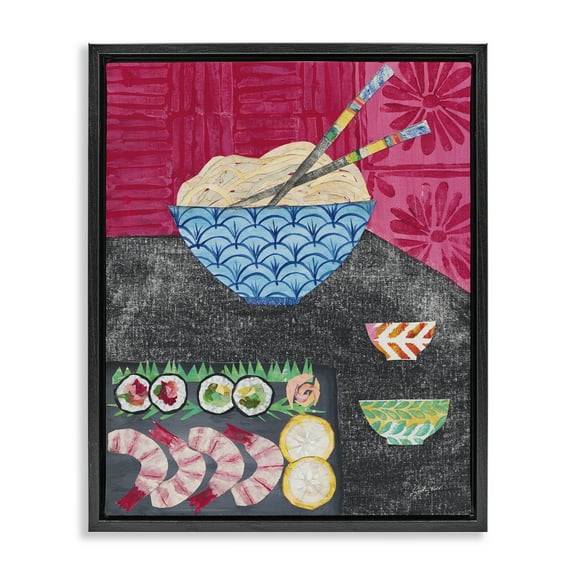 Stupell Industries Patterned Sushi Tablescape Food & Beverage Painting Black Floater Framed Canvas Art Print Wall Art, 17 x 21