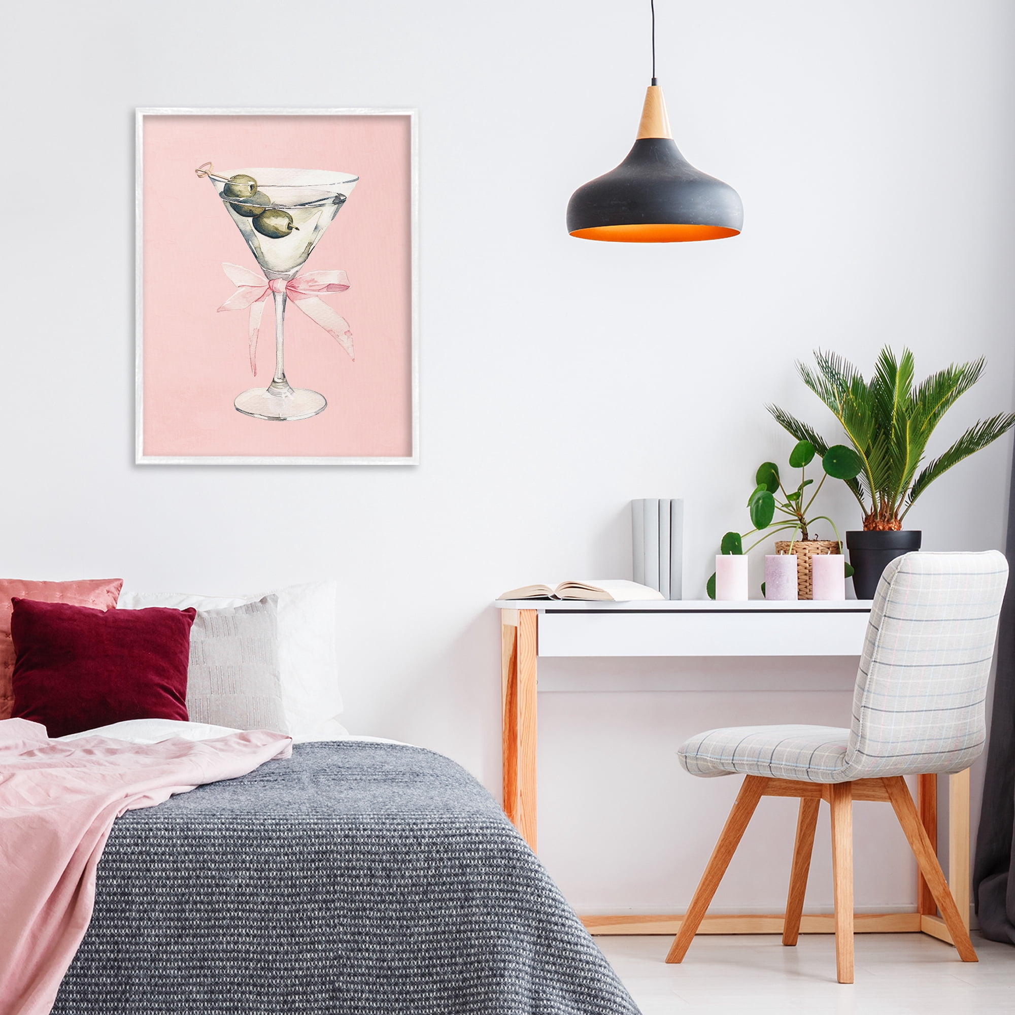 Stupell Industries Martini with Pink Bow White Framed Giclee Art, design by Kim Allen
