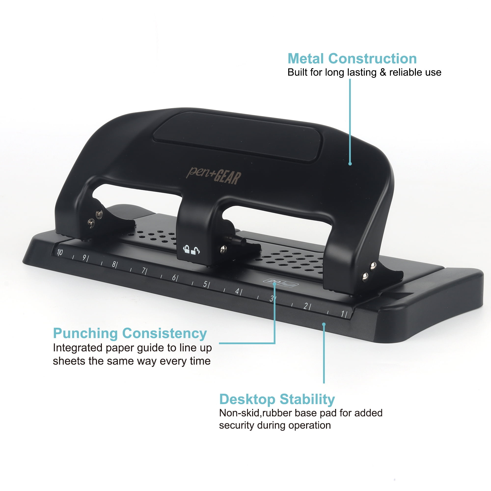 Pen + Gear 3 Hole Punch, 20-Sheet Capacity, for Classroom, Office, White+Black