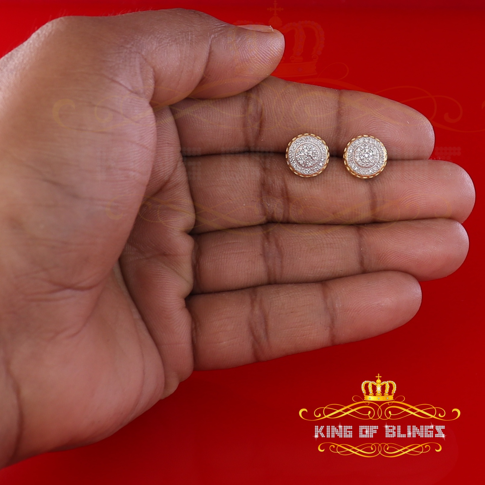King of Bling's 10K Real Yellow Gold w/Real 0.33CT Diamond Men's/Women's Stud Round Earring