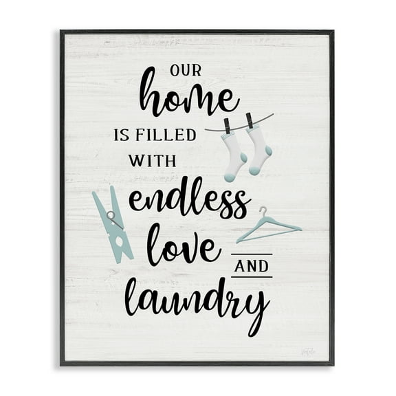 Stupell Industries Cursive Love & Laundry Bath & Laundry Painting Black Framed Art Print Wall Art, 11 x 14