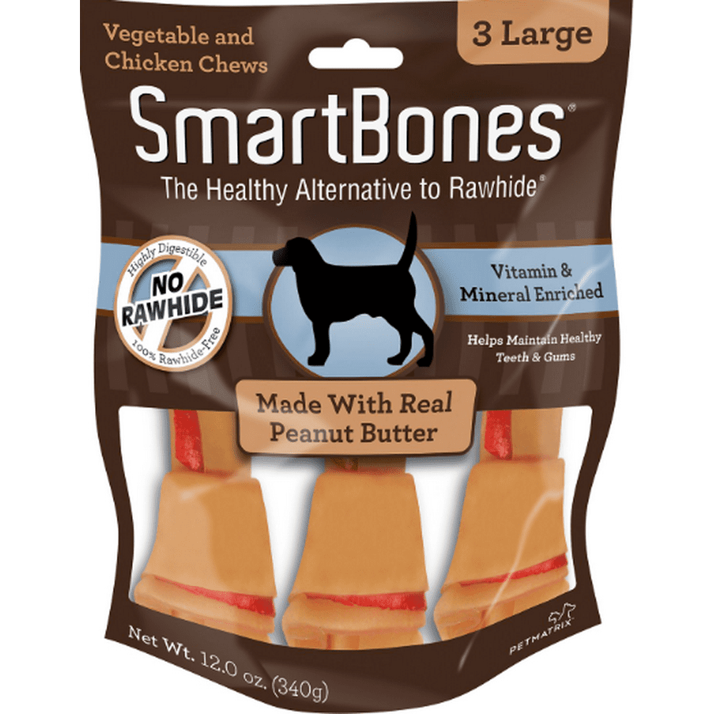 SmartBones RawhideFree Dog Chews, With Real Peanut Butter, Large 3