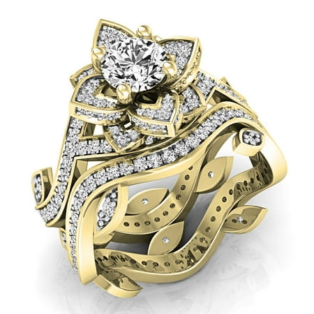 Dazzlingrock Collection 2.25 Carat (ctw) 10K Round White Cubic Zirconia Ladies Engagement Ring Set, Yellow Gold, Size 7