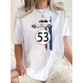 thumbnail image 1 of 1pc Women'S Casual Round Neck Short Sleeve T-Shirt with Geometric Car and Number 53 Print, Fashion Trendy Knit Cotton Tee for All Seasons, 1 of 5