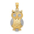 thumbnail image 1 of 14K & Rhodium Polished & Textured Owl Pendant in 14k Yellow Gold w/ Rhodium Plating, 1 of 3