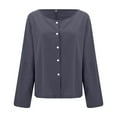 thumbnail image 4 of BOOMILK Womens Linen Shirts Solid Color Long Sleeve Button Down Shirt Dressy Casual Blouses Oversized Tunic Tops Grey, 4 of 9