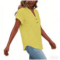 thumbnail image 4 of Cmfcve Linen Shirt for Women Summer Button Down Short Sleeve V Neck Tops Solid Color Comfy Blouses Casual Dressy Tunic Top, 4 of 9