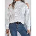 thumbnail image 6 of Womens Cold Shoulder Sweaters 2025 Fall Winter Long Sleeve Soft Chunky Cable Knit Pullovers Jumper Tops White XL, 6 of 8