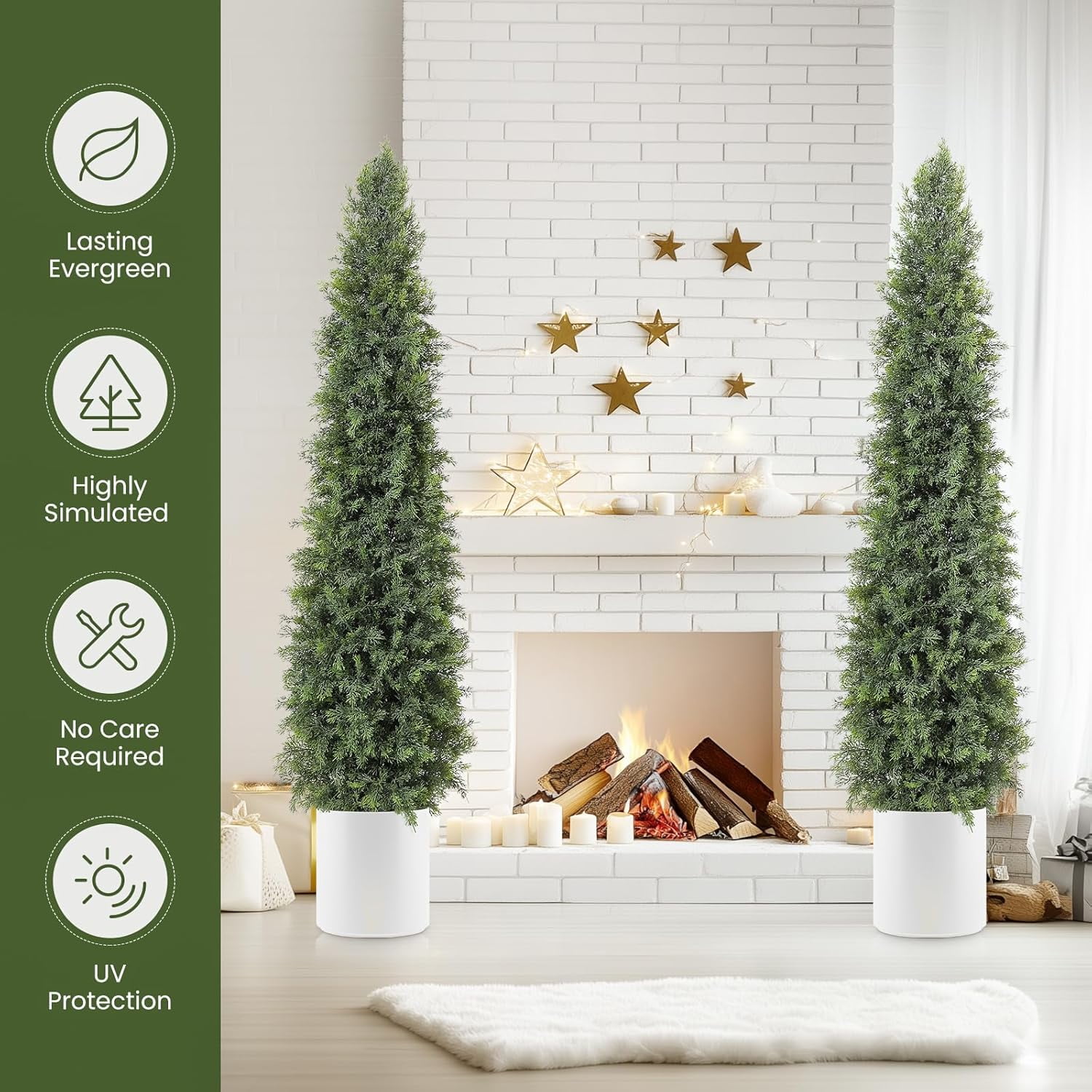 Artificial Cedar Topiary Tree for Outdoor,60 in Tall Faux Cedar Trees,Potted Fake Cypress Plant, Artificial Plants Indoor Outdoor for Front Porch Decor, Set of 2