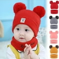 thumbnail image 4 of ZOELNIC Toddler Baby Soft Winter Warm Knitted Hat Earflap Beanie Scarf Set Caps- Red, 4 of 11