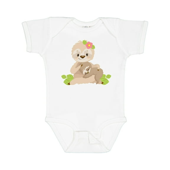Inktastic Sloth Mom with Baby Sloth and Flowers Boys or Girls Baby Bodysuit