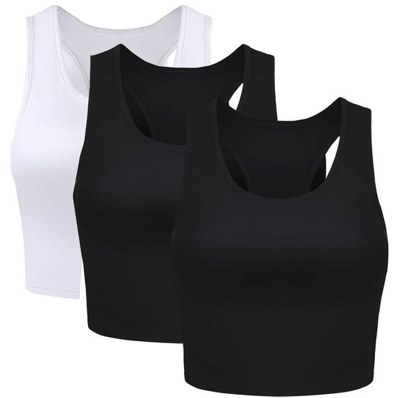 Yuyuekeji Women's Sports Tank Crop Workout Tops Racerback Running Yoga Tanks Sleeveless 3 Pack