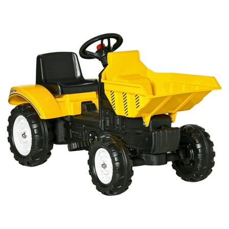 Aosom Ride On Excavator with Manual Control Bucket, No Power Ride on Tractor Pedal Car Pretend Play with Forward Backward, for Aged 3-6 Years Old, Yellow