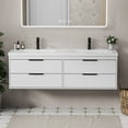 thumbnail image 3 of Eclife 60" Modern Wall-Mount Double Sink Bathroom Vanity with Resin Top, Water-Resistant Painted Floating Cabinet, Soft-close Drawers, 3 of 11