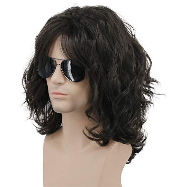 Peluca de Halloween con estilo de los años 70 y 80, larga y rizada en tono marrón oscuro, apta tanto para hombres como mujeres; ideal para disfraces y cosplay de anime
