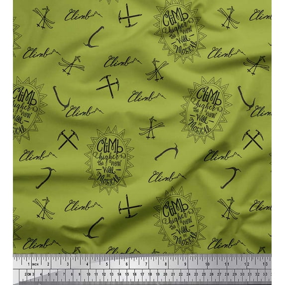Soimoi Green Poly Georgette Fabric Hardware Tools & Text Print Fabric by the Yard 52 Inch Wide