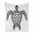 thumbnail image 1 of Turtle Soft Flannel Fleece Throw Blanket, Zentangle Tribal Animal Illustration Hand Drawn Doodled Motifs, Cozy Plush for Indoor and Outdoor Use, 60" x 80", Black Grey and White, by Ambesonne, 1 of 6