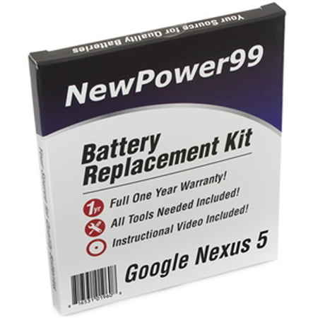 Google Nexus 5 Battery Replacement Kit with Tools, Video Instructions, Extended Life Battery and Full One Year (Best Battery For Nexus 5)