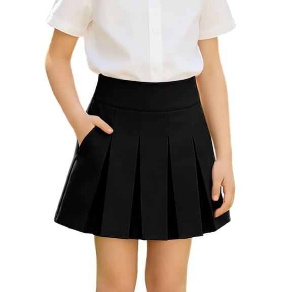 Glisme Little Girls Back To School Skirts Solid Color Elastic Waist College Style With Pockets Fashion Pleated Skirt For Girls Size 5-6 Years