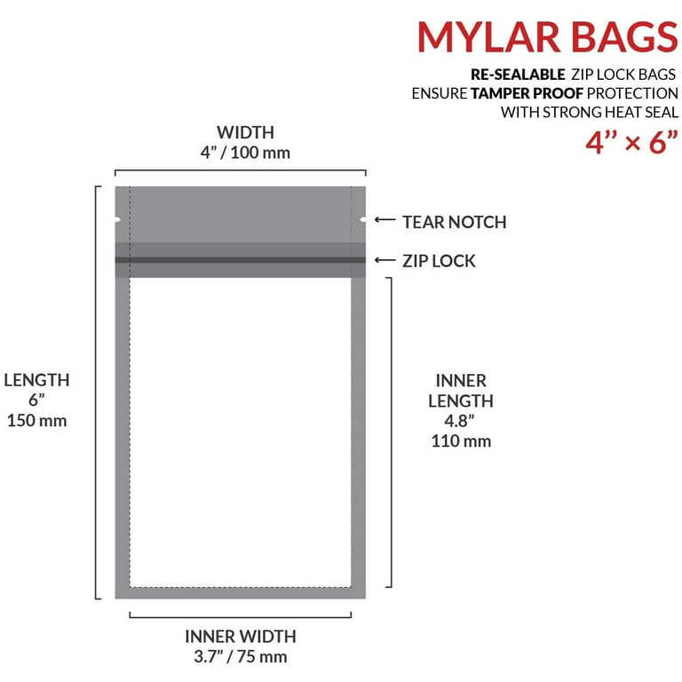 Sealable Mylar Bags With Ziplock For Candy, Food, Medications, And