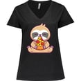 thumbnail image 3 of Inktastic Sloth Pizza Women's Plus Size V-Neck T-Shirt, 3 of 5